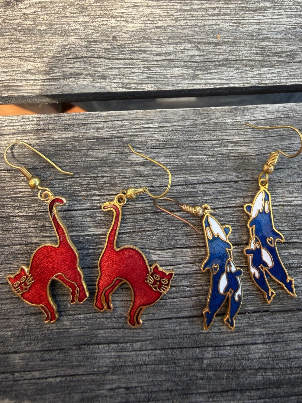Cute Enamel Animal Earrings Set Cat & Orca Dangle Pair